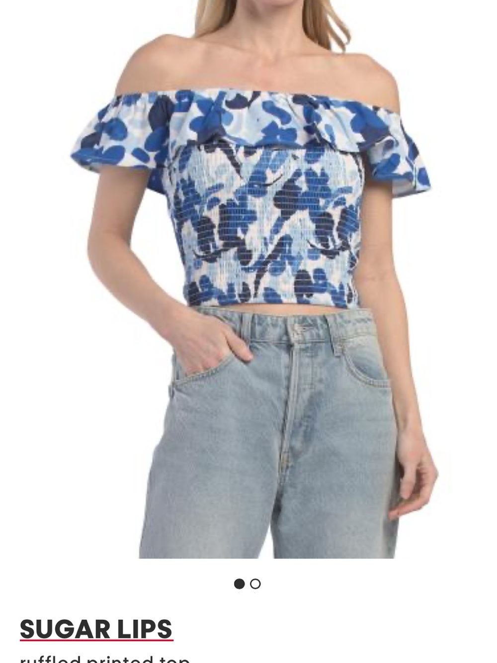 Sugarlips Blue Floral Off-Shoulder Ruffle Crop Top